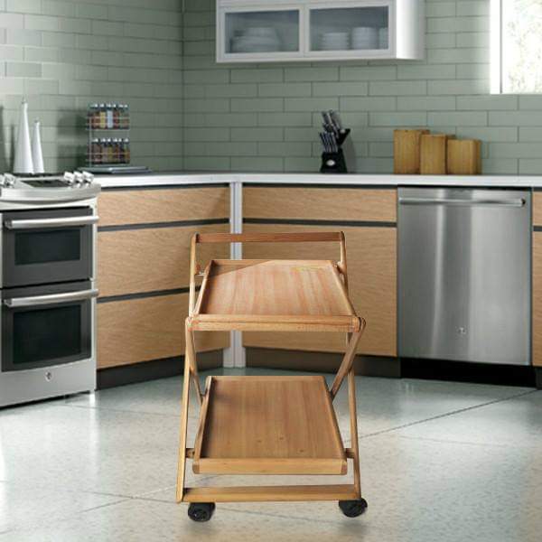 Beechwood Folding 2 Shelf Trolley